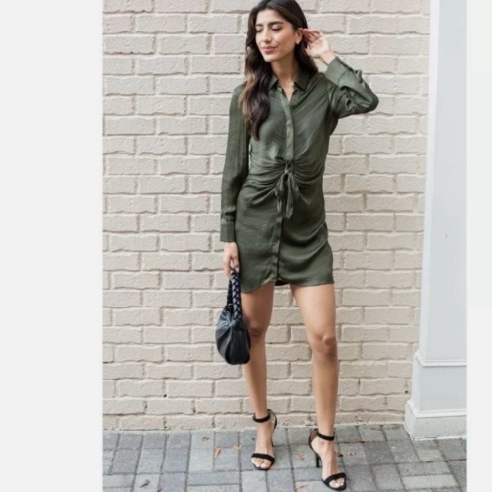 BB Dakota by Steve‎ Madden Olive Green Ruched Dress Size Medium